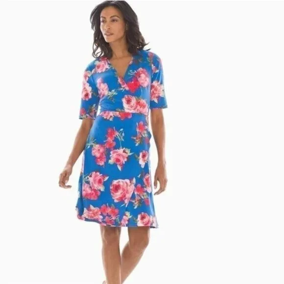NWOT Soma Multifloral Short Sleeve Wrap Dress - Picture 1 of 3